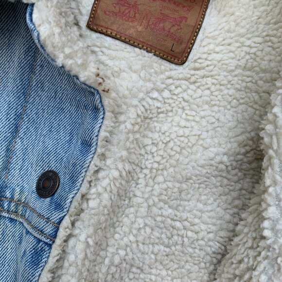 Sherpa Lined Levis Denim Rose Jean Jacket Large - Picture 6 of 11